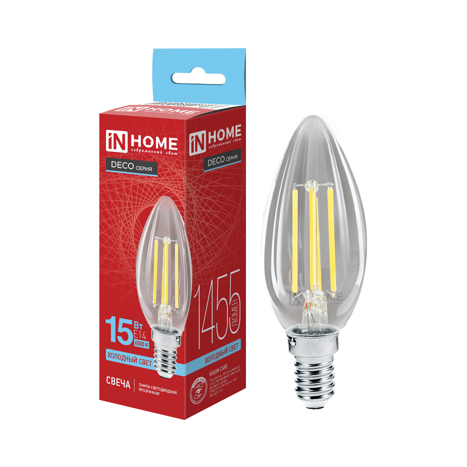 Лампа светодиодная LED-СВЕЧА-deco 15Вт 230В Е14 6500К 1455Лм прозрачная IN HOME  – купить лампы всех видов оптом и в розницу  Лампа светодиодная LED-СВЕЧА-deco 15Вт 230В Е14 6500К 1455Лм прозрачная IN HOME во Владивостоке