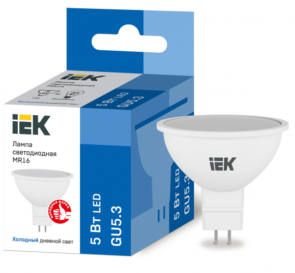 Лампа светодиодная MR16 софит 5Вт 230В 6500К GU5.3 IEK во Владивостоке