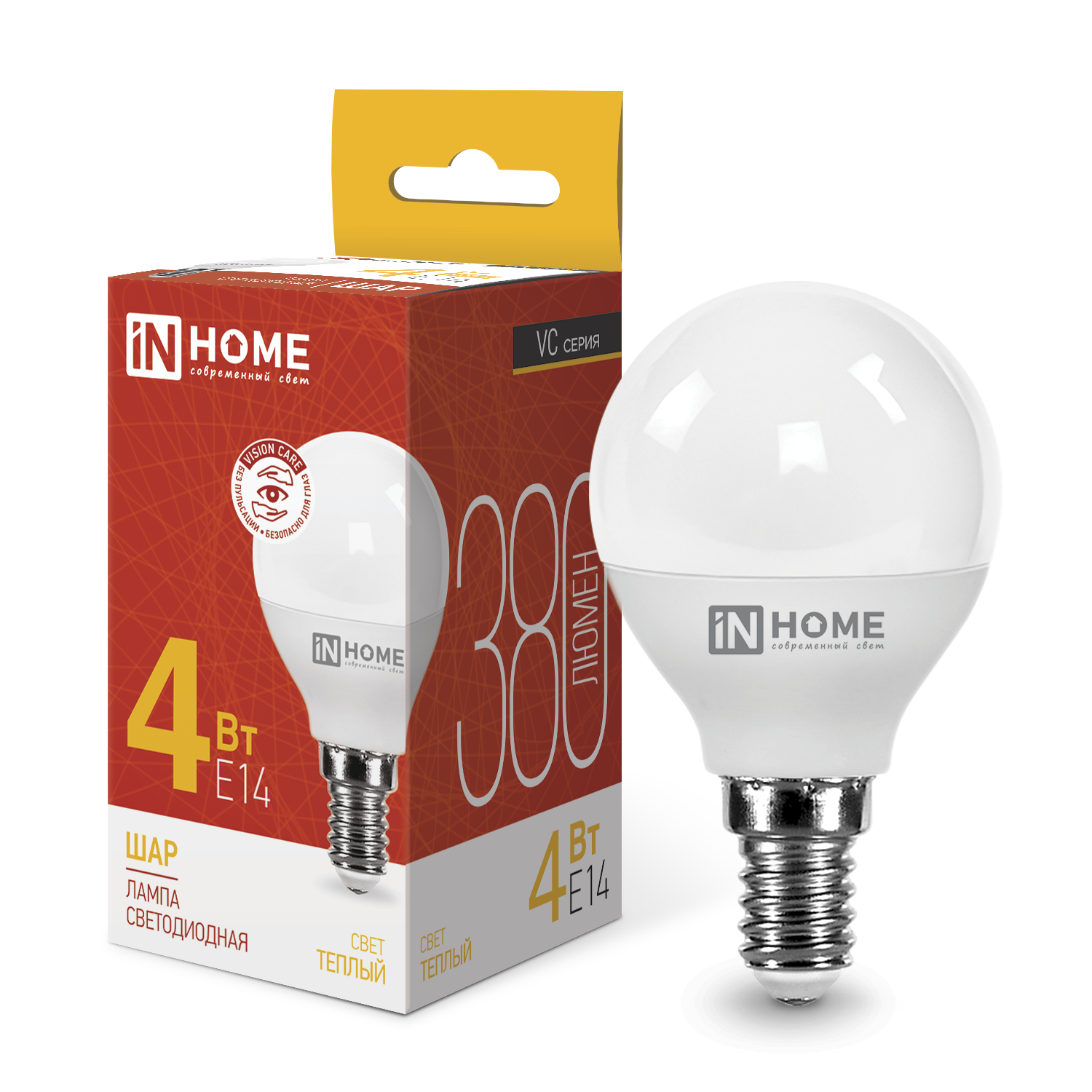 Лампа светодиодная LED-ШАР-VC 4Вт 230В Е14 3000К 380Лм IN HOME во Владивостоке