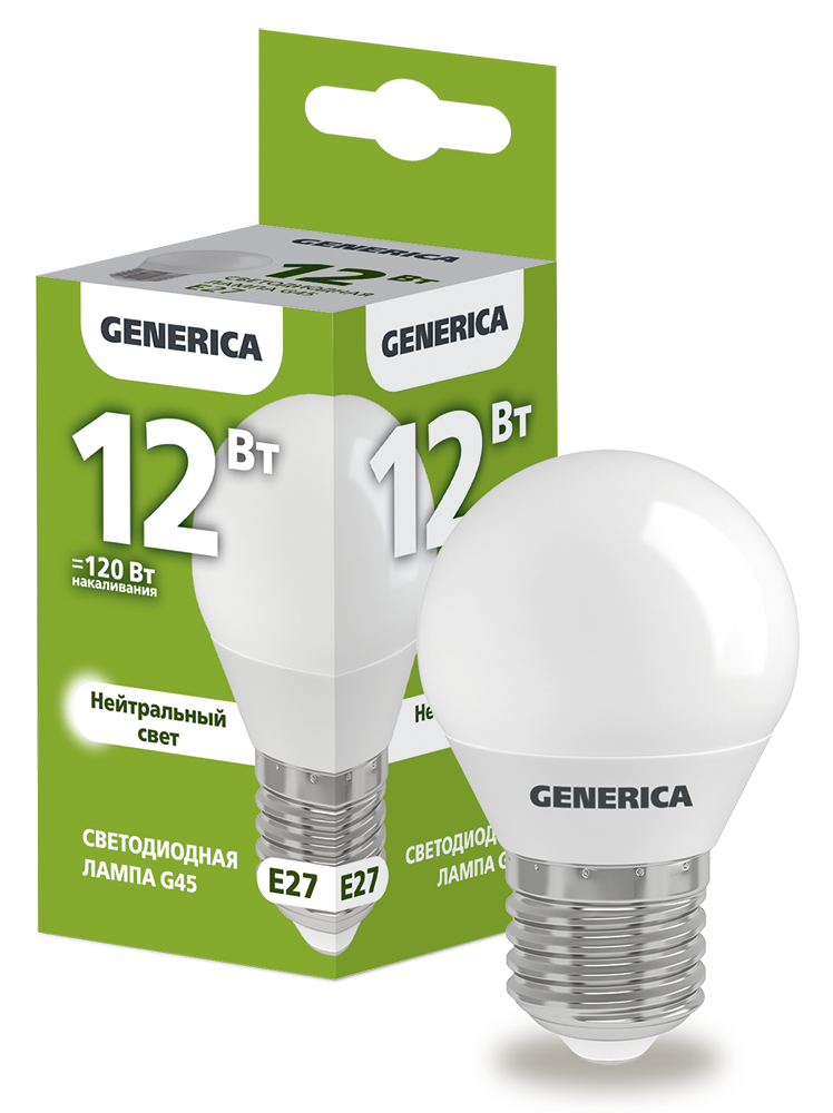 Лампа LED G45 шар 12Вт 230В 4000К E27 GENERICA во Владивостоке