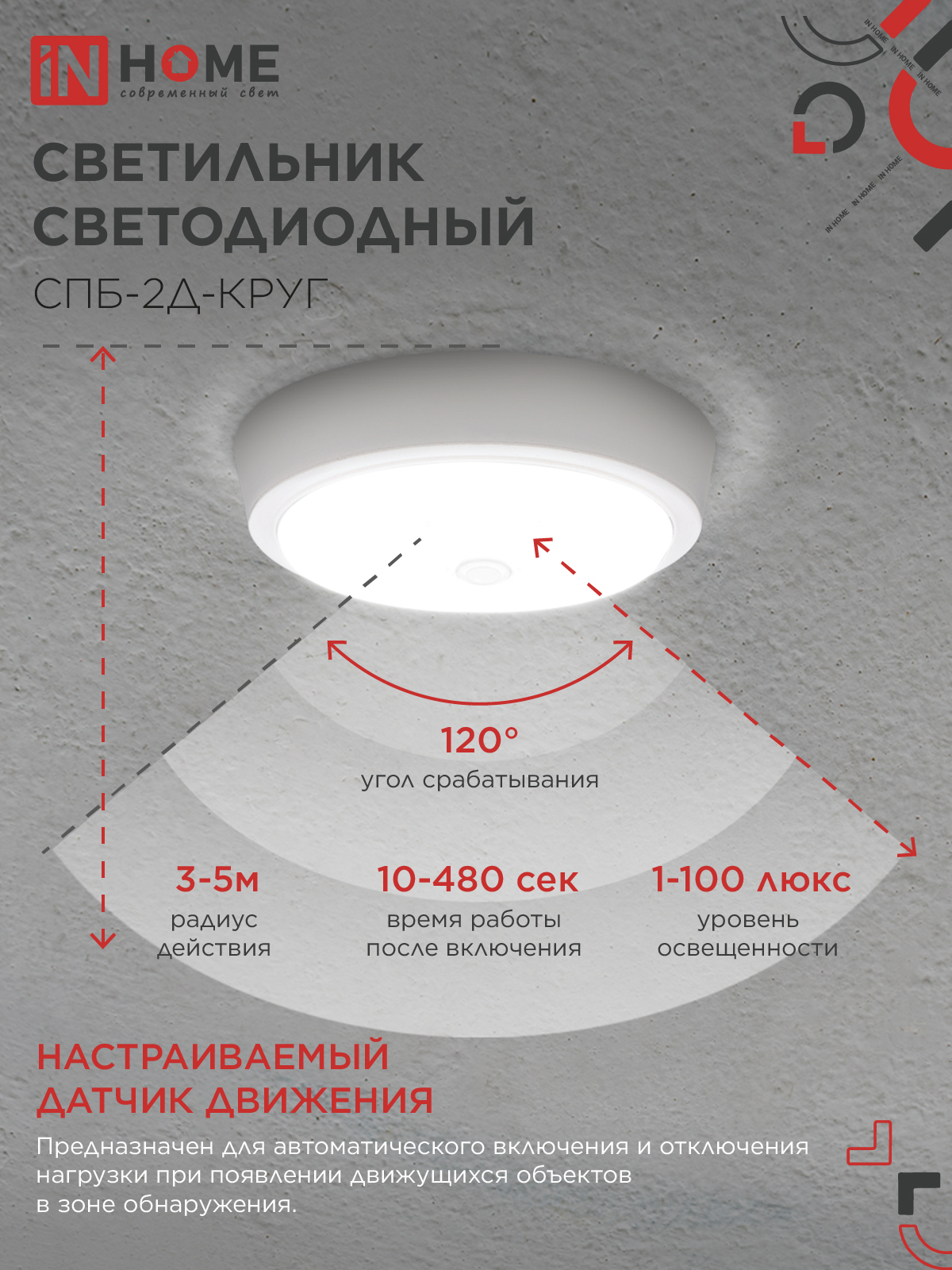 Светильник светодиодный СПБ-2Д-КРУГ 20Вт 230В 4000К 1400Лм 250мм с настраиваемым датчиком белый IN HOME  – купить кабель и провод оптом и в розницу  Светильник светодиодный СПБ-2Д-КРУГ 20Вт 230В 4000К 1400Лм 250мм с настраиваемым датчиком белый IN HOME во Владивостоке