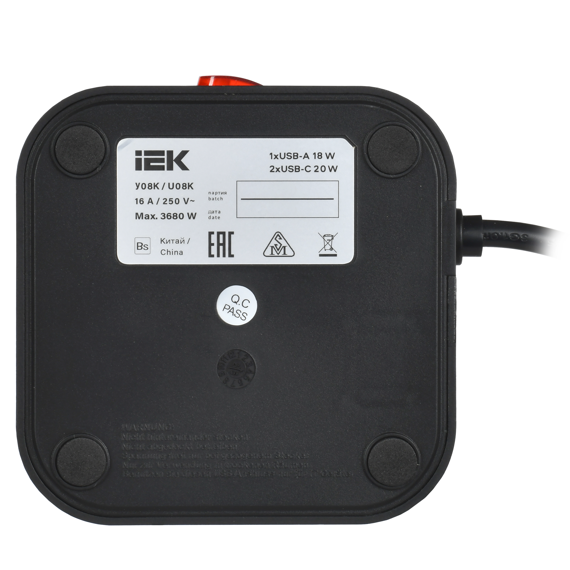 Удлинитель DOMINIC У08K 1,5м 3х1мм2 USB A+C 20Вт черный IEK во Владивостоке