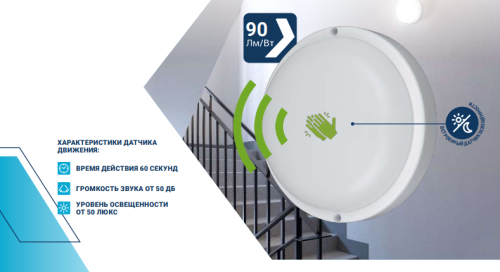 Светильники с оптико-акустическим датчиком движения СПП ОАД