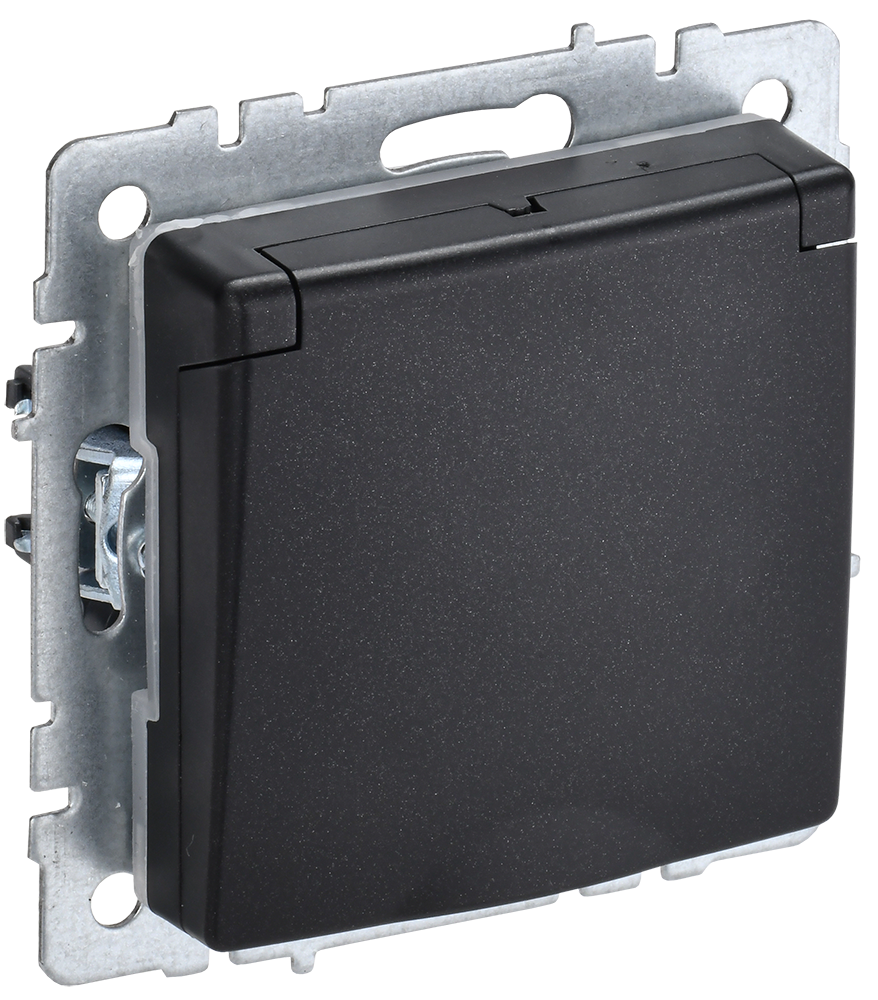 Розетка одинарная с з/к со шторками с крышкой 16А IP44 BRITE IEK черная  – купить розетки, рамки, выключатели оптом и в розницу  Розетка одинарная с з/к со шторками с крышкой 16А IP44 BRITE IEK черная во Владивостоке
