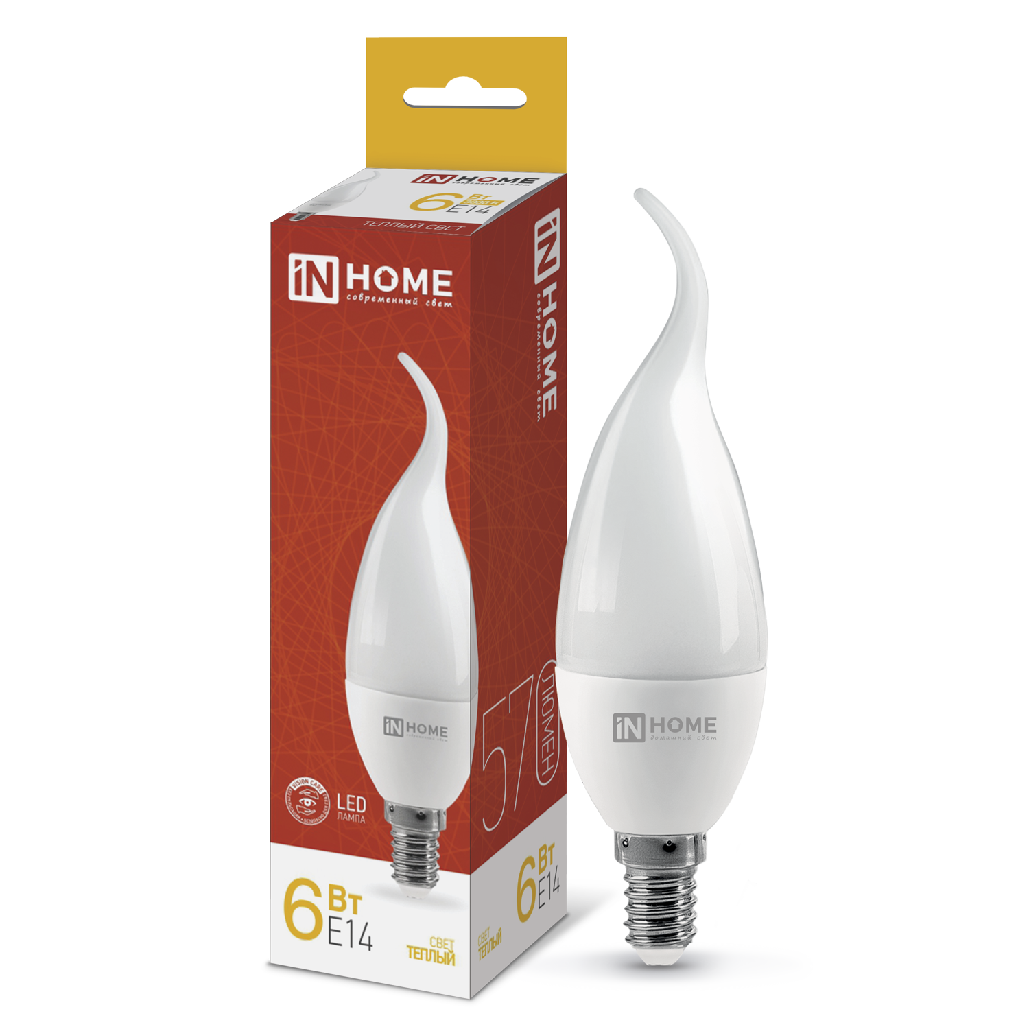 Лампа светодиодная LED-СВЕЧА НА ВЕТРУ-VC 6Вт 230В Е14 3000К 570Лм IN HOME во Владивостоке