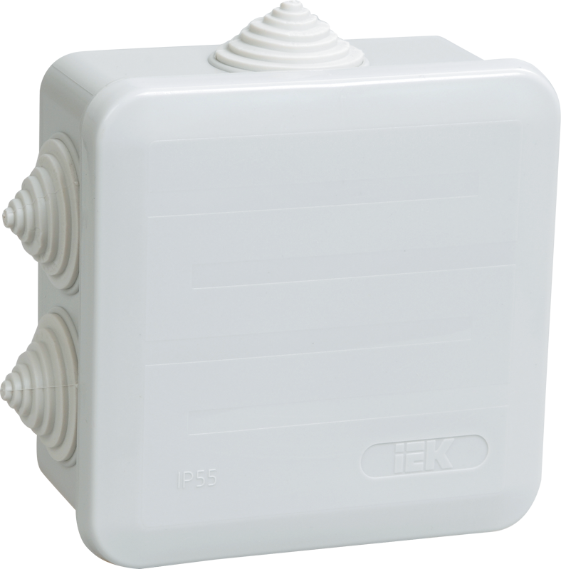 Коробка КМ41255 распаячная для о/п 100х100х50 мм IP44 (RAL7035, 6 гермовводов, защелкивающаяся крышка IEK во Владивостоке