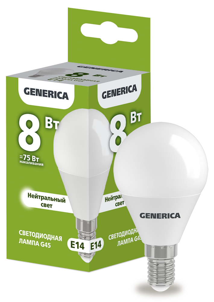 Лампа LED G45 шар 8Вт 230В 4000К E14 GENERICA во Владивостоке