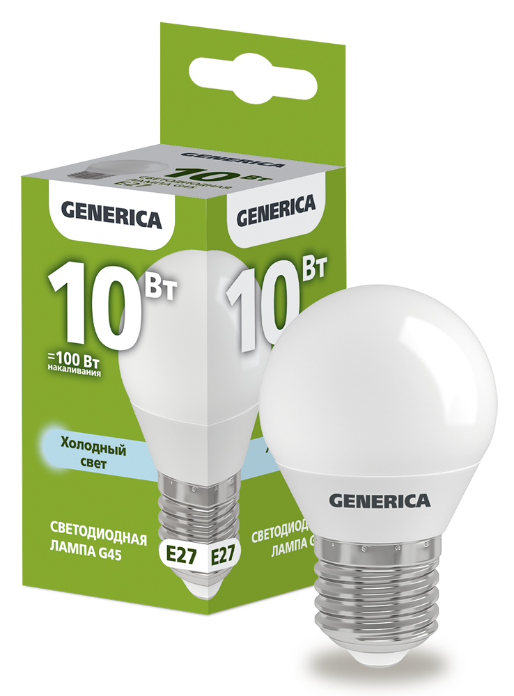 Лампа LED G45 шар 10Вт 230В 6500К E27 GENERICA во Владивостоке