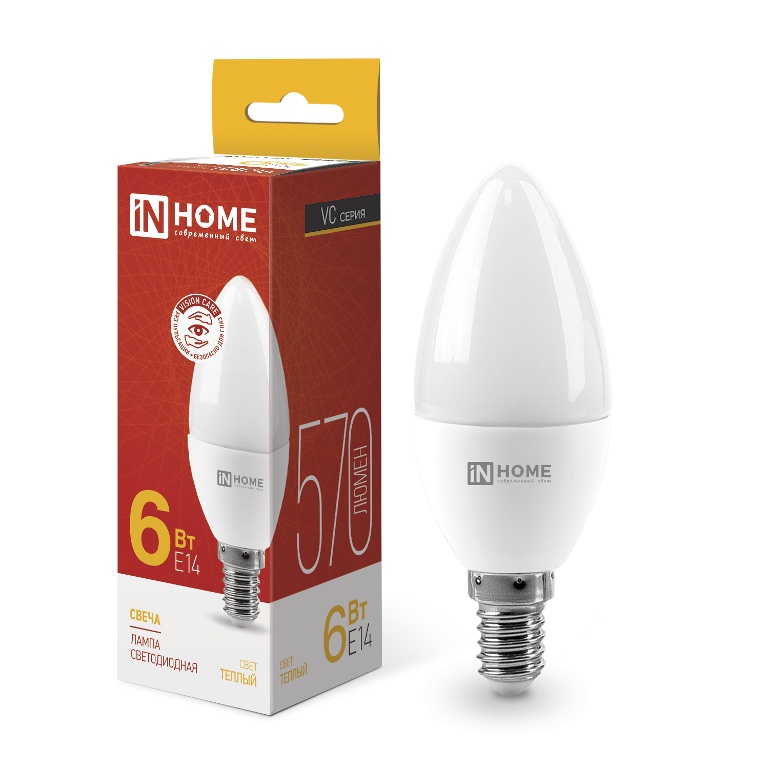 Лампа светодиодная LED-СВЕЧА-VC 6Вт 230В Е14 3000К 570Лм IN HOME во Владивостоке
