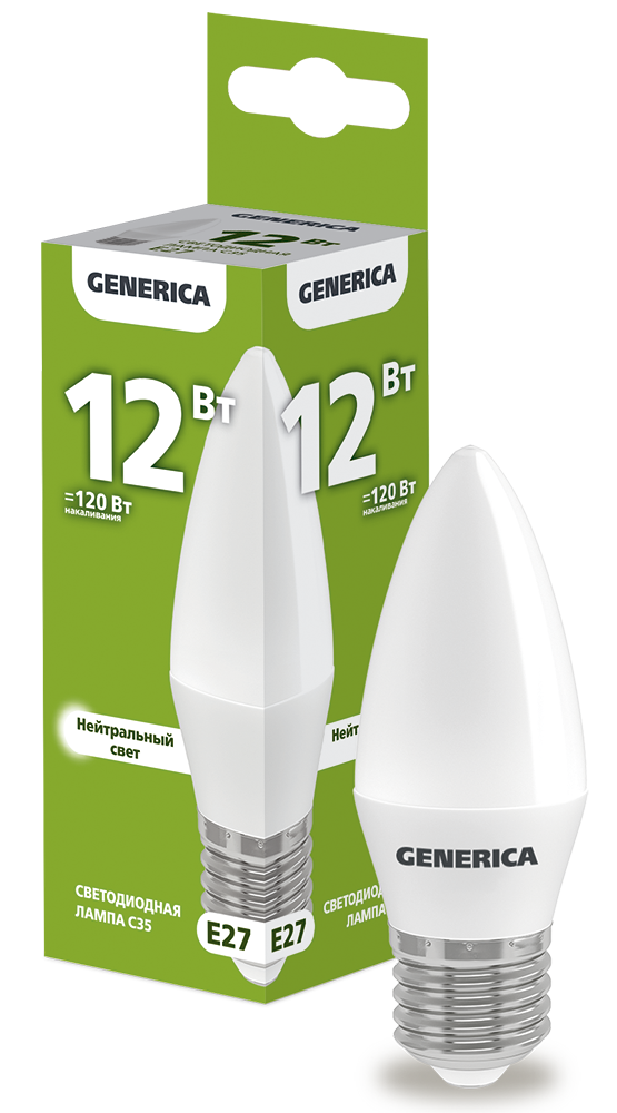 Лампа LED C35 свеча 12Вт 230В 4000К E27 GENERICA во Владивостоке