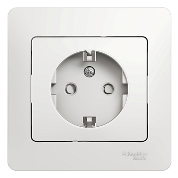 Розетка одинарная Glossa SE с заземлением со шторками белая в сборе во Владивостоке