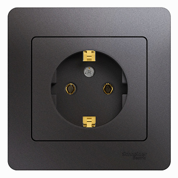 Розетка 1ая с заземлением Glossa графит в сборе во Владивостоке