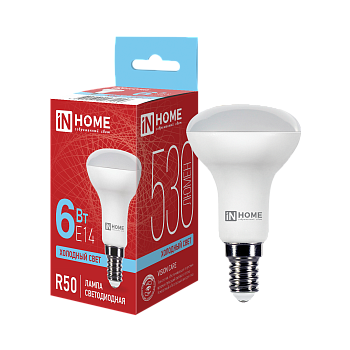 Лампа светодиодная LED-R50-VC 6Вт 230В Е14 6500К 530Лм IN HOME  – купить лампы всех видов оптом и в розницу  Лампа светодиодная LED-R50-VC 6Вт 230В Е14 6500К 530Лм IN HOME в Владивостоке