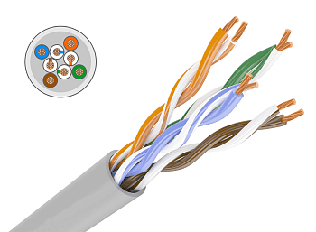 Кабель связи витая пара внутренний НЕ экранированный UTP 4PR 24AWG CAT5e 4х2х0,48 CU серый 305м PROconnect во Владивостоке