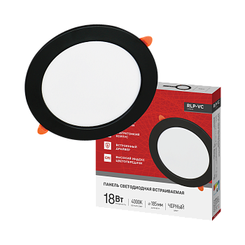 Панель светодиодная встраиваемая круглая RLP-VC 1840BL 18Вт 230В 4000К 1440Лм 185мм черная IP40 IN HOME во Владивостоке