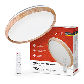 Светильник светодиодный COMFORT WOOD 75Вт 230В 3000-6500K 6000Лм 490x115мм с пультом ДУ IN HOME во Владивостоке