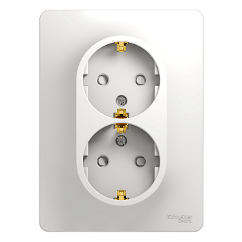 Розетка двойная Glossa SE с заземлением со шторками белая в сборе во Владивостоке