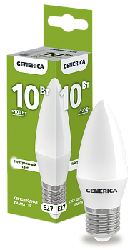 Лампа LED C35 свеча 10Вт 230В 4000К E27 GENERICA  – купить лампы всех видов оптом и в розницу  Лампа LED C35 свеча 10Вт 230В 4000К E27 GENERICA во Владивостоке