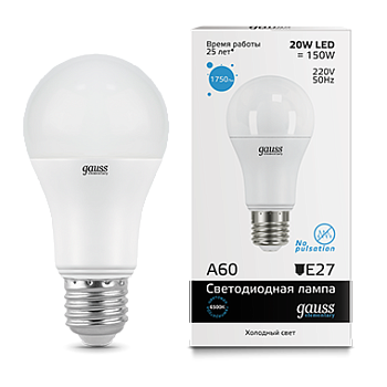 Лампа светодиодная LED-A60 20Вт E27 6500K 1750Лм Elementary GAUSS во Владивостоке