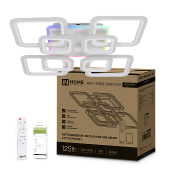 Светильник светодиодный ELEGANT ARIS-125RGB-SMART-WH 125Вт 230В 3000-6500K 8800Лм 585х585х115мм пульт ДУ белый IN HOME во Владивостоке