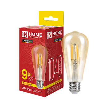 Лампа светодиодная LED-ST64-deco gold 9Вт 230В Е27 3000К 1040Лм золотистая IN HOME во Владивостоке