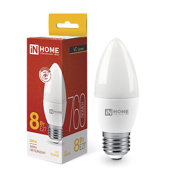 Лампа светодиодная LED-СВЕЧА-VC 8Вт 230В Е27 3000К 760Лм IN HOME во Владивостоке