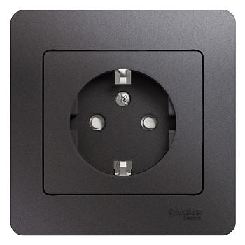 Розетка одинарная Glossa SE с заземлением со шторками графит в сборе во Владивостоке