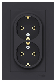 Розетка двойная AtlasDesign SE с заземлением карбон в сборе во Владивостоке