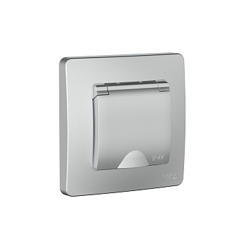 Розетка одинарная с з/к с крышкой со шторками IP44 BLANCA SE алюминий во Владивостоке