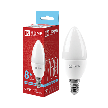 Лампа светодиодная LED-СВЕЧА-VC 8Вт 230В Е14 6500К 760Лм IN HOME  – купить лампы всех видов оптом и в розницу  Лампа светодиодная LED-СВЕЧА-VC 8Вт 230В Е14 6500К 760Лм IN HOME в Владивостоке