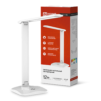 Светильник настольный светодиодный SIMPLE ССО-08Б 12Вт 600Лм сенсор, адаптер БЕЛЫЙ IN HOME во Владивостоке