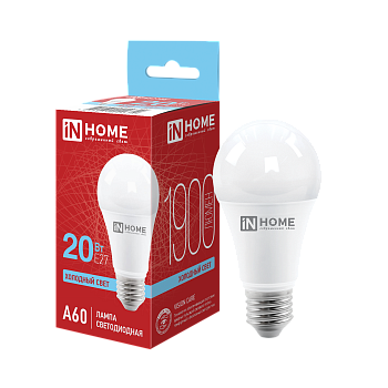 Лампа светодиодная LED-A60-VC 20Вт 230В Е27 6500К 1900Лм IN HOME  – купить лампы всех видов оптом и в розницу  Лампа светодиодная LED-A60-VC 20Вт 230В Е27 6500К 1900Лм IN HOME во Владивостоке