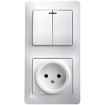 Выключатель двухклавишный с розеткой Glossa SE с подсветкой белый во Владивостоке