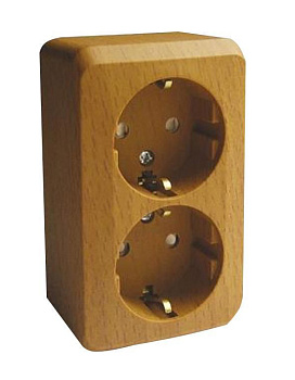 Розетка двойная ЭТЮД SE накладная со шторками с заземлением бук во Владивостоке