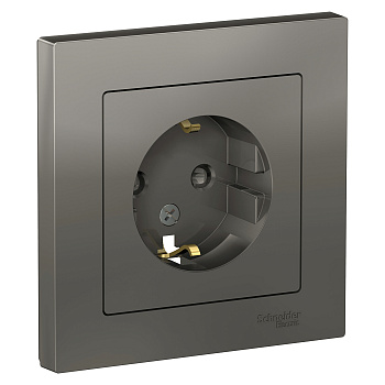 Розетка одинарная AtlasDesign SE с заземлением со шторками сталь в сборе во Владивостоке
