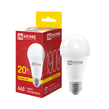 Лампа светодиодная LED-A60-VC 20Вт 230В Е27 3000К 1900Лм IN HOME  – купить лампы всех видов оптом и в розницу  Лампа светодиодная LED-A60-VC 20Вт 230В Е27 3000К 1900Лм IN HOME во Владивостоке