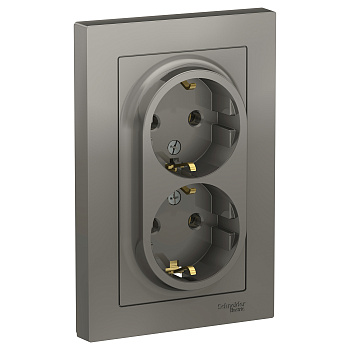 Розетка двойная AtlasDesign SE с заземлением сталь в сборе во Владивостоке