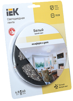 Лента LED 5м блистер LSR-3528WW60-4.8-IP20-12V IEK-eco во Владивостоке