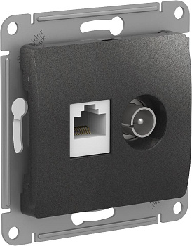 Розетка двойная ТВ+компьютерная RJ45, категории 5Е Glossa SE антрацит  – купить розетки, рамки, выключатели оптом и в розницу  Розетка двойная ТВ+компьютерная RJ45, категории 5Е Glossa SE антрацит во Владивостоке
