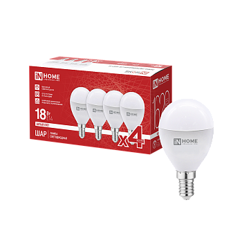 Лампа светодиодная LED-ШАР-VC 4PACK 18Вт 230В Е14 4000К 1620Лм (4шт./упак) IN HOME во Владивостоке