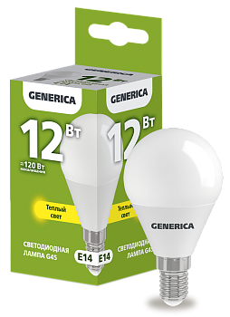 Лампа LED G45 шар 12Вт 230В 3000К E14 GENERICA во Владивостоке