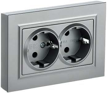 Розетка двойная с з/к со шторками 16А BRITE IEK алюминий в сборе во Владивостоке