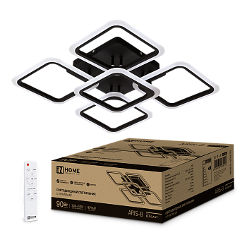 Светильник светодиодный ELEGANT ARIS-B 90Вт 230В 3000-6500K 7000Лм 590х590х130мм c пультом ДУ черный IN HOME во Владивостоке