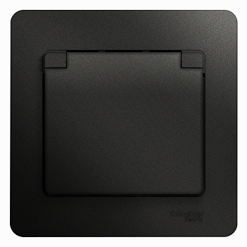 Розетка одинарная Glossa SE с крышкой с заземлением антрацит в сборе во Владивостоке