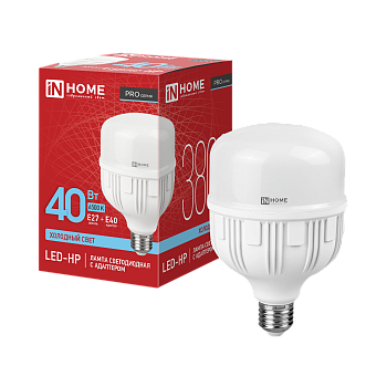 Лампа светодиодная LED-HP-PRO 40Вт 230В Е27 с адаптером E40 6500К 3800Лм IN HOME  – купить лампы всех видов оптом и в розницу  Лампа светодиодная LED-HP-PRO 40Вт 230В Е27 с адаптером E40 6500К 3800Лм IN HOME во Владивостоке