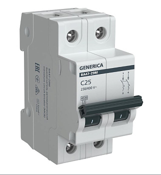 Автоматический выключатель ВА47-29М 2P 25А 4,5кА характеристика C GENERICA во Владивостоке