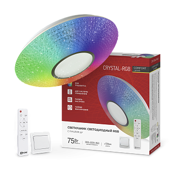 Светильник светодиодный COMFORT CRYSTAL-RGB 75Вт 230В 3000-6500K 6000Лм 500x115мм с пультом ДУ IN HOME во Владивостоке