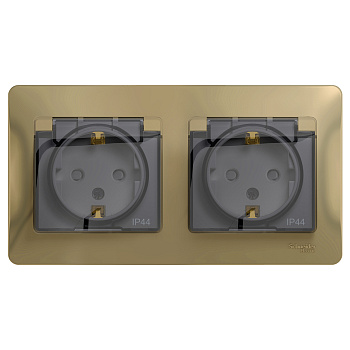 Розетка двойная Glossa SE IP44 с заземлением со шторками титан в сборе во Владивостоке