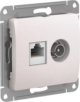 Розетка двойная ТВ+компьютерная RJ45, категории 5Е Glossa SE перламутр  – купить розетки, рамки, выключатели оптом и в розницу  Розетка двойная ТВ+компьютерная RJ45, категории 5Е Glossa SE перламутр во Владивостоке