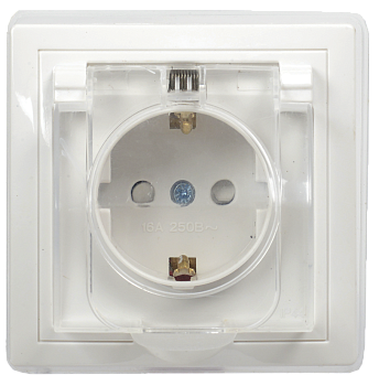 РСбш10-3-ККБ-44 Розетка одинарная с заземлением со шторками и крышкой керамика IP44 16А КВАРТА белая IEK во Владивостоке